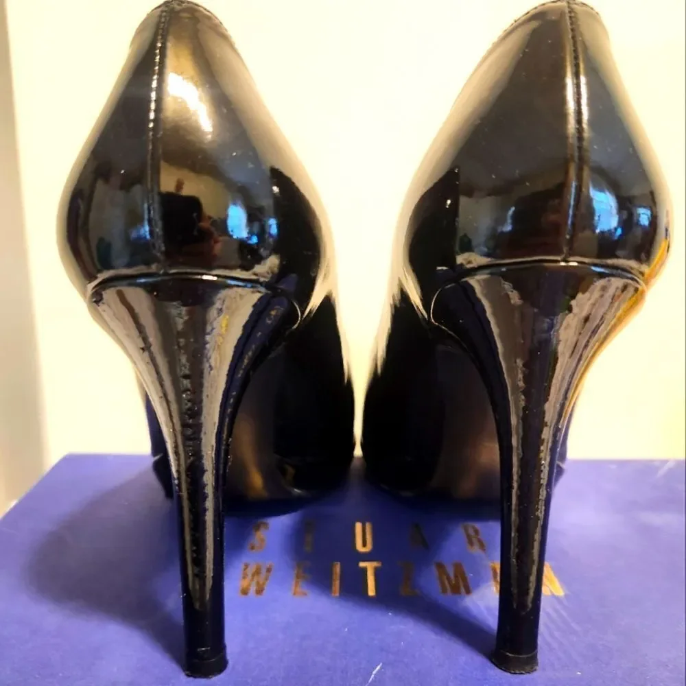 Stuart Weitzman Classic Black Patent Leather Stiletto Heel Pumps sz.7.5 Ret $445